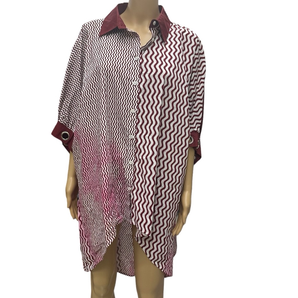 TOV Oversized Button Down Asymmetrical Batwing Sleeve High Low Shirt Blouse 10